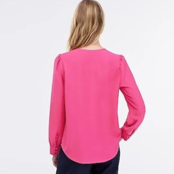 NWT J. Crew Women's Satin Crepe Black Blush Ruffle Long Sleeve Blouse Top S - Picture 3 of 3